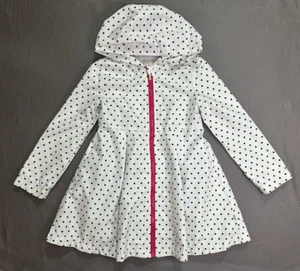 Kate Spade Rain Coat Kids Girls Sz 7 White Blk Polka Dot Hood Pleated Fit Flare - Picture 1 of 14
