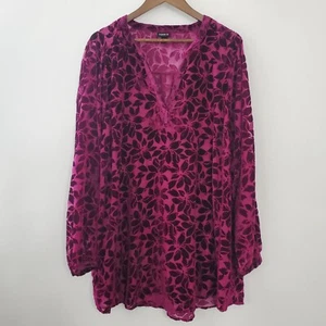 Torrid Womens Burgundy Floral Long Sleeve Velvet Burnout Blouse Size 3 Whimsical - Picture 1 of 9