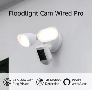 Ring - Floodlight Cam Wired Pro Outdoor Wi-Fi 1080p Surveillance Camera - White - Picture 1 of 10