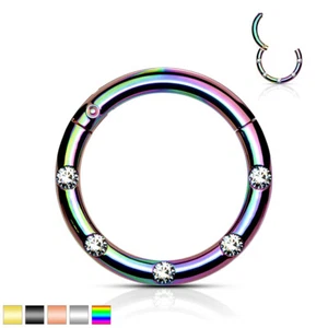 CZ Flush Set Front Facing 16G 316L Chirurgenstahl Klappsegment Septum Ring - Bild 1 von 3
