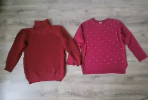 Zara Mädchen Oberteil 152 Strick Rollkragen Pullover Longsleeve Perlen Weinrot 2 - Bild 1 von 2