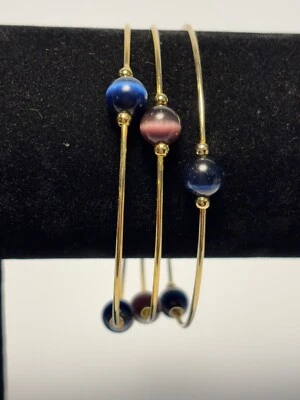 Delicado tom dourado pulseiras Girlhoodcore contas de vidro azul e rosa elegante - Imagem 1 de 4