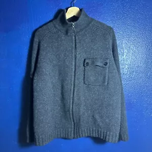 100% Wool Sweater Jacket Full Zip Structure Black SZ M Casual Rugged Warm Heavy - Picture 1 of 8