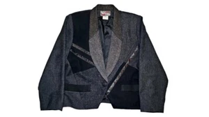 Giacca vintage Mary Flanagan donna media nera patchwork blazer lana indossabile arte - Foto 1 di 6