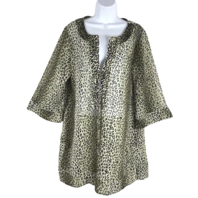 Tommy Bahama Swim Cover Up Tunic Top Small Leopard Sequins Beaded Sheer SW-1602 - Image 1 of 4