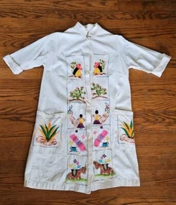 Vintage 70s Handmade Mexican Embroidered Button Up Tunic Shirt Womans 34" Chest - Picture 1 of 7