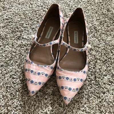 Tabitha Simmons Hermione Mary Jane Pisos Rosa Perla Floral Azul 38.5 EE. UU. 8-8.5 Foto 1 de 4