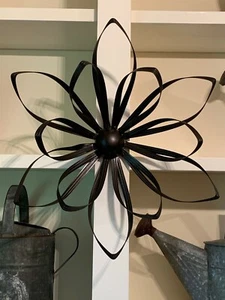Black Metal Flower Wall Hanging Wreath Sculpture OUTDOOR INDOOR Home Decor NEW - Picture 1 of 3