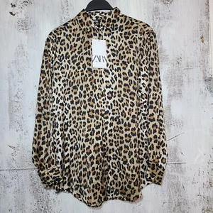 NEW Zara Women’s Leopard Print V Neck Button Down Shirt Size S - Picture 1 of 5