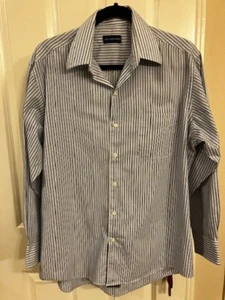 EUC John Ashford button down dress shirt blue white stripe size L 16 32/33 - Picture 1 of 3