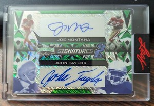 2023 Leaf Vibrance Joe Montana & John Taylor Green Shimmer Dual Auto 7/7 49ers