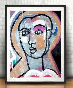CORBELLIC EXPRESSIONISM 17X14 TIME LOCK LARGE PAPER PORTRAIT SIGNED ABSTRACT ART