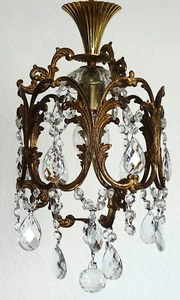 Französische Art Deko Messing Kristall Hollampe, Kronleuchter, Lüster 1 Flammig - Bild 1 von 12