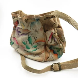 Vintage gebrauchte Sam Sam bemalte Lederkunst Umhängetasche Schultertasche Geldbörse - Bild 1 von 10