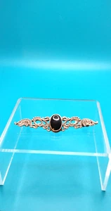 925 Sterling Silver, Black Onyx and Marcasite Vintage Bar Brooch - Picture 1 of 6