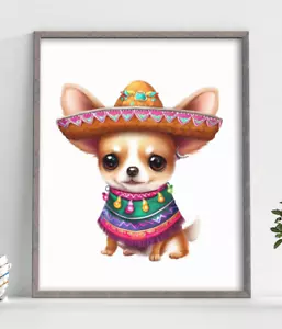 Chihuahua Welpe Kunstdruck, Chihuahua Welpe mit Hut Kunstdruck, Wandbild Deko - Bild 1 von 2