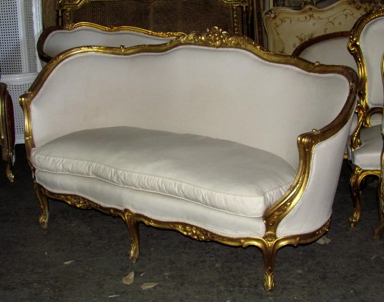 Precioso sofá italiano dorado Luis XV Corbeille sofá canapé Foto 1 de 4