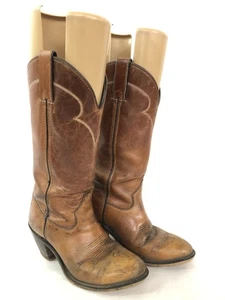 Vintage Damen Cognac Braun Leder Cowgirl Stiefel Größe 5,5 M, Western Dekor - Bild 1 von 10