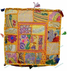 Indian Pouf Ottoman Cover Bohemian Vintage Patchwork Indian Pouffe Foot Stool - Picture 1 of 12