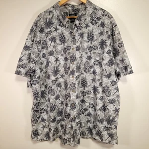 Harbor Bay Hawaiian Shirt Men's 3XL Gray Palm Tree Fish Aquatic Print Cotton - Picture 1 of 9