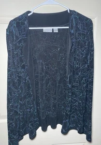 Top camicia Chicos Travelers Medium 1 tessuto aderente nero indossabile arte ricamato - Foto 1 di 3