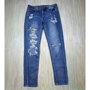Pantalones de mezclilla informales American Eagle Tomgirl tiro medio desgastados botones mosca 4 LARGOS - Imagen 1 de 17
