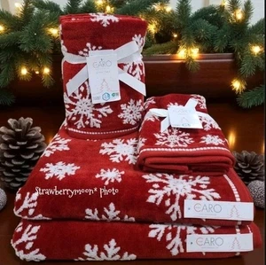 6 Stck. Weihnachten SCHNEEFLOCKE Rot Weiß BAD Hand SPITZE HANDTUCH Set Caro Home Urlaub Neu - Bild 1 von 8