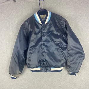 Vtg Hartwell Swingster Satin Varsity Bomber Jacket Sz Lg Blue white ringer - Bild 1 von 12
