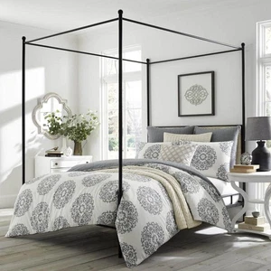 Set 3 pezzi piumone regina Bristol grigio e panna medaglione cotone - Foto 1 di 5