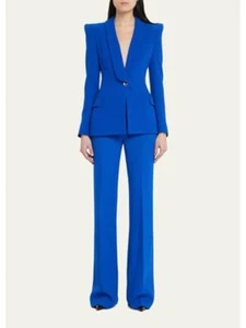 SERGIO HUDSON Womens Blue Zippered Flared Leg Wear To Work High Waist Pants 14 - Picture 1 of 3