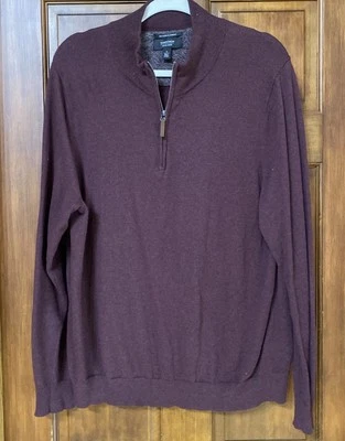 Nordstrom Mens Shop Lg Cotton Cashmere Blend Half  Zip Burgundy Sweater 43x27” - Image 1 of 4