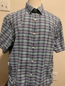 Untuckit Uomo XXL Manica Corta Bottoni Plaid Blu Bianco  - Foto 1 di 16