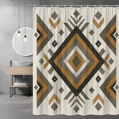 Cortina de ducha geométrica moderna en marrón y gris Foto 1 de 4