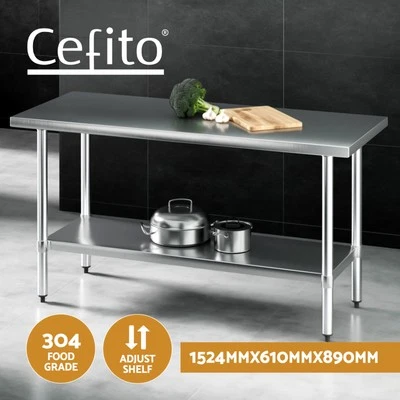 Cefito Stainless Steel Kitchen Benches Work Bench Food Prep Table 1524x610mm 304 - image 1 of 4