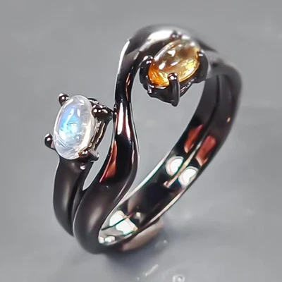 Кольцо ручной работы с натуральным лунным камнем серебро 925 пробы размер 5,75/R440747 - Изображение 1 из 4