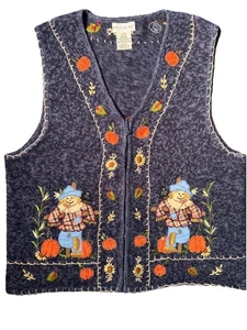 De Colección Para Mujer Suéter Chaleco Halloween Espantapájaros Calabaza Cuentas Bordado XL 16/18 - Imagen 1 de 10