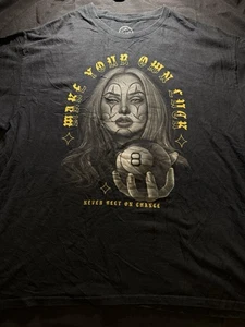 ODM Make Your Own Luck Graphic Mens XL Shirt Black Pretty Girl Clown Eight Ball - Picture 1 of 5