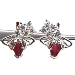 925 Sterling Silver 5 x 7 MM. Red Ruby & Cubic Zirconia Birthstone Earrings - Picture 1 of 4