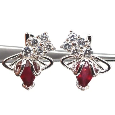 925 Sterling Silver 5 x 7 MM. Red Ruby & Cubic Zirconia Birthstone Earrings - Image 1 of 4