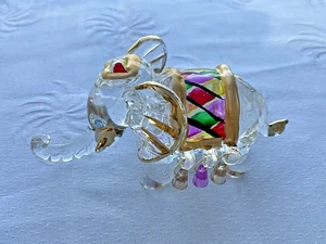 Hand Spun Art Glass Elephant Figurine Embellished Jeweled and Gilded - Picture 1 of 6