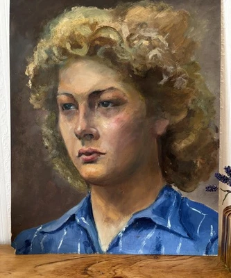 Vintage Öl Portrait Gemälde einer jungen Frau auf Karte/ Papier. Antik Stil. - Bild 1 von 4