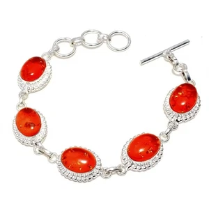 Baltic Amber Gemstone Handmade 925 Sterling Silver Jewelry Bracelet Size 7-8" - Picture 1 of 1