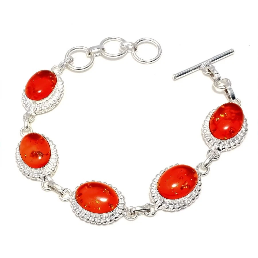 Baltic Amber Gemstone Handmade 925 Sterling Silver Jewelry Bracelet Size 7-8" - Image 1 of 1