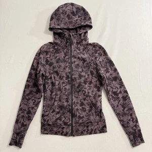 Lululemon Scuba Full Zip Hoodie Mini Dusk Floral Antique Bark Black Women's Sz 4 - Picture 1 of 10