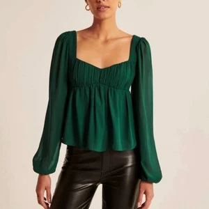 ABERCROMBIE Langarmshirt Puffärmel transparent smaragdgrün XS - Bild 1 von 9
