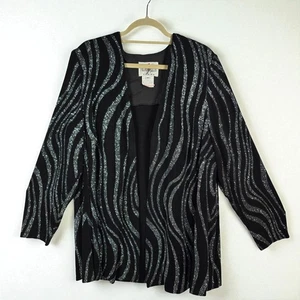 Vintage En Francais Huey Waltzer Open Blazer 3X Women Black Silver Sparkle Party - Picture 1 of 10