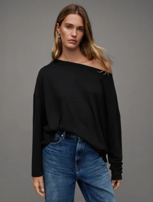 NUEVA Camiseta All Saints Rita L Manga Larga Hombro Caído Diseñador Gran Tamaño D14 Foto 1 de 4