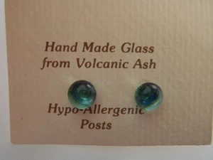 Mount St Helens Blue Glass Post Earrings - Picture 1 of 4
