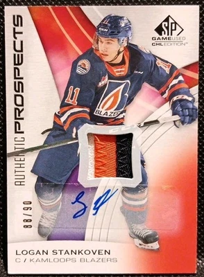 2019-20 UPPER DECK CHL AUTOGRAPH PATCH ROOKIE LOGAN STANKOVEN /90 Kamloops Auto  - Image 1 of 3