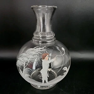 Boy & Balloon Victorian Mary Gregory Glass Vase/Carafe Hand Painted circa 1900's - Picture 1 of 12